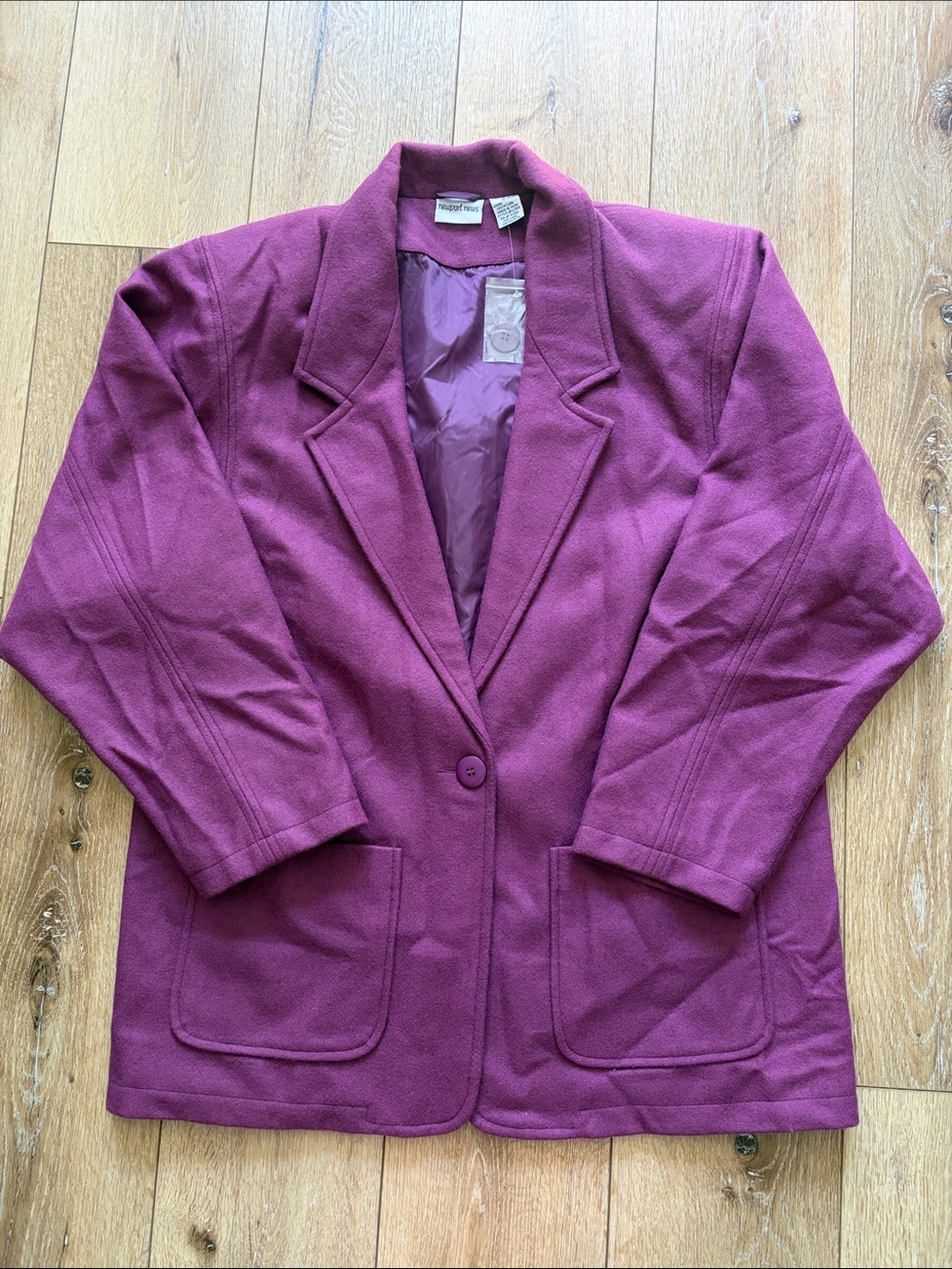 Newport News Womens Purple Wool Blend Blazer Jacket Size L Button Front